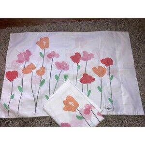 2 Vintage Burlington Vera Neumann Red Poppy Breeze Pillowcases Pillow Case
